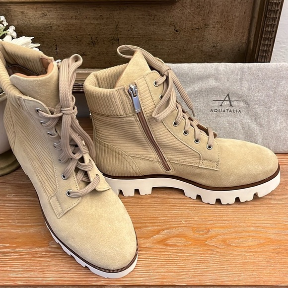 AQUATALIA Myla Corduroy / Leather Suede Combat Boots - Size 9.5 - Picture 2 of 13